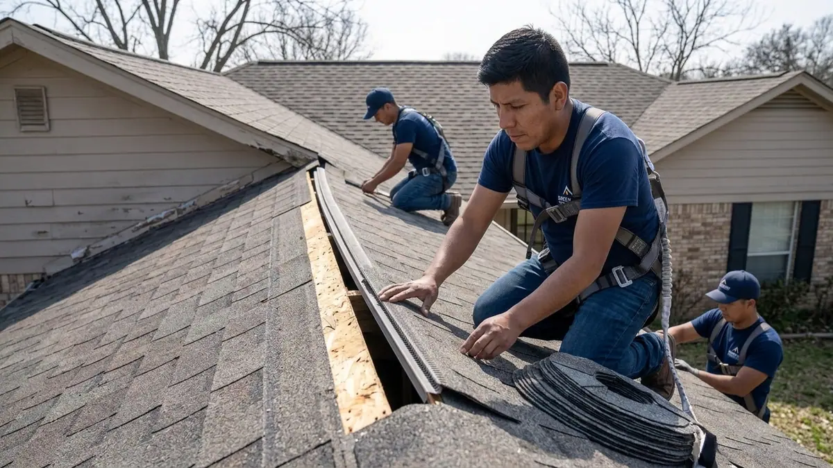 ridge vent and soffit intake balancing airflow through a Texas attic
